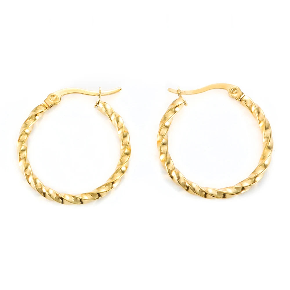 Wholesale Fashion Earrings Female Earring Stainless Steel 18k Gold Twist Hoop Earrings for Women