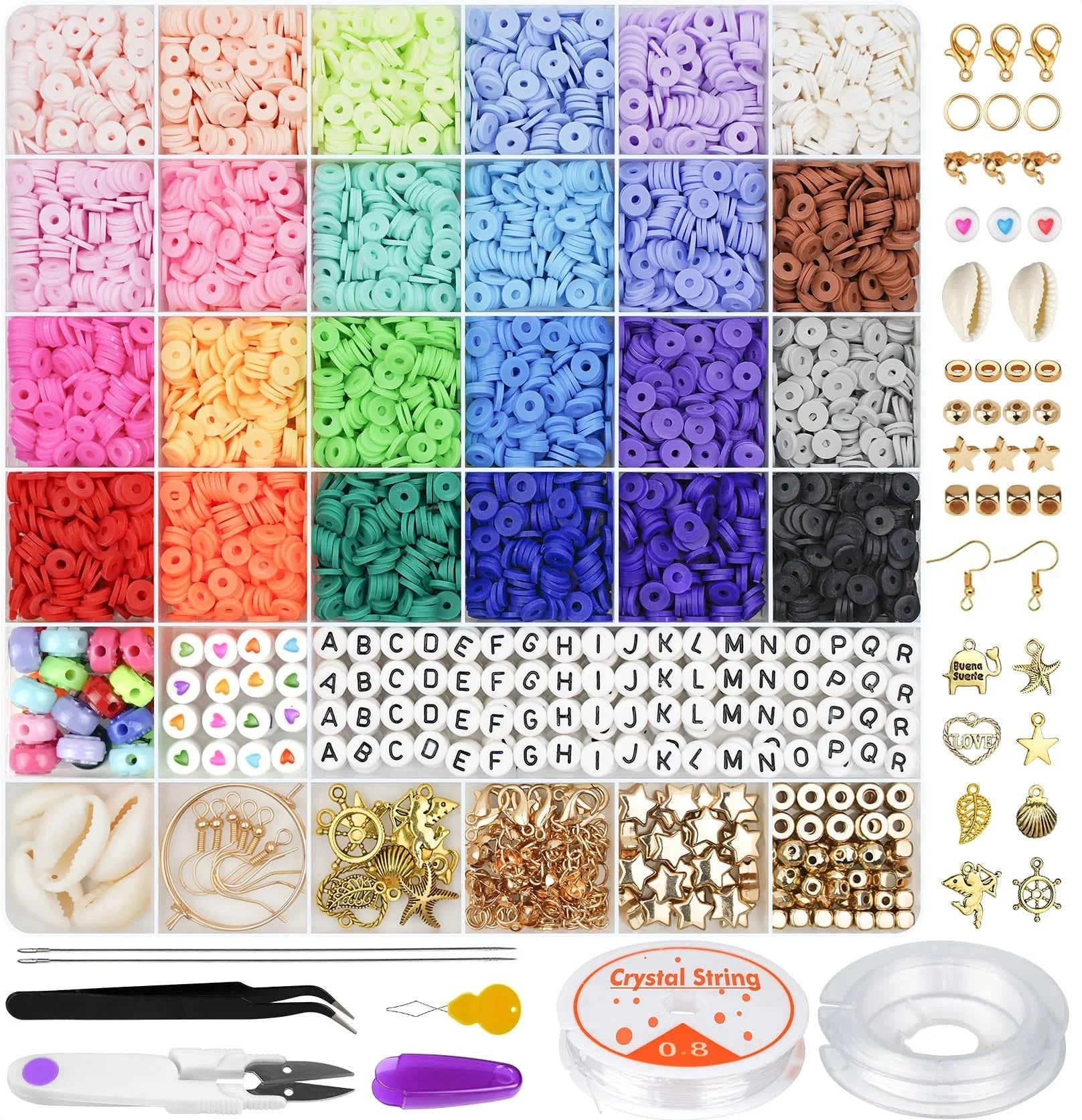Hot Sale 6mm Spacer Beads with Pendant Charms Kit and Elastic Strings for Jewelry Making Kit Bracelets Necklace