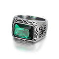 Cool Fashion 316 Stainless Steel Vintage Silver Mystic Knot Natural Raw Stone Ring Green Gemstone Rings for Men