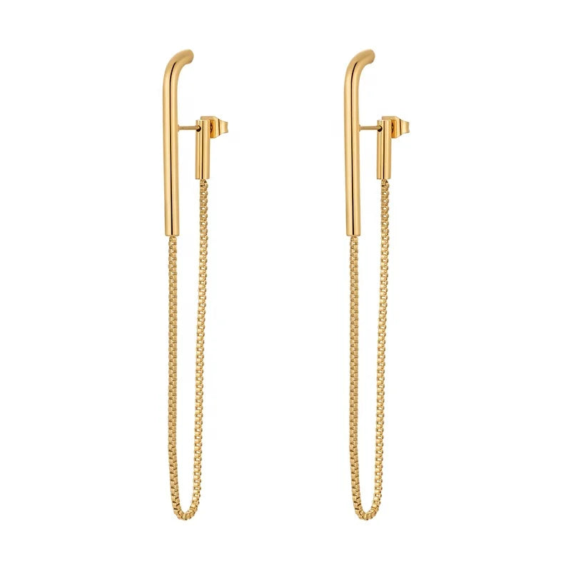 Original Design 18K Gold Plated Stainless Steel Jewelry Piercing Chain Drop Earrings for Women Party Gift Earrings E221421