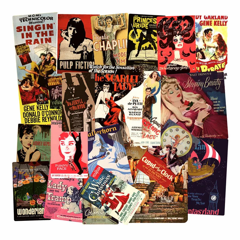 46Pcs Nostalgic Retro Movie Poster Decorative Stickers for Home Wall Door Bottle Laptop Waterproof Custom DIY Label