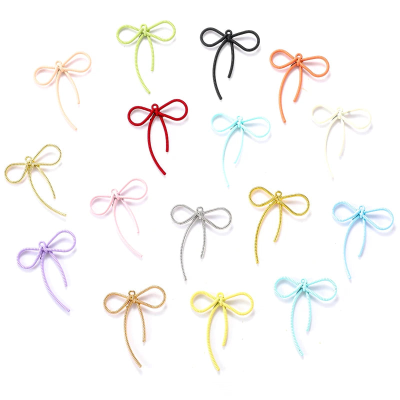 High Quality Fashion Alloy Paint Plating Alloy Bow Pendant Earrings Charm Jewelry Making DIY Accessories W175