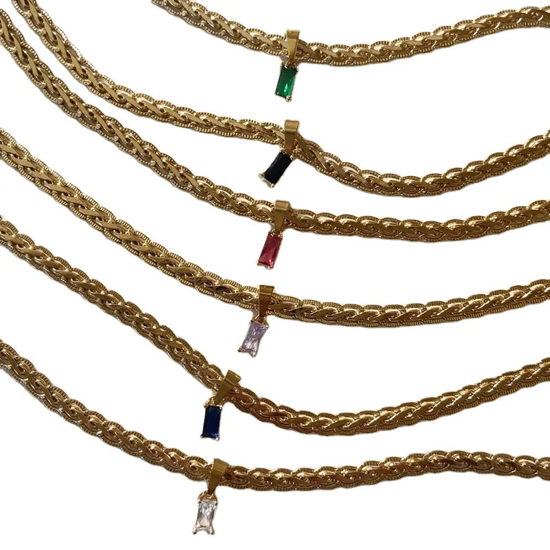 Ins European Luxury Crocheted Wheat Ear Necklace Brass Braided Chain Zircon Baguette Choker All-match Bare Clavicle Necklace