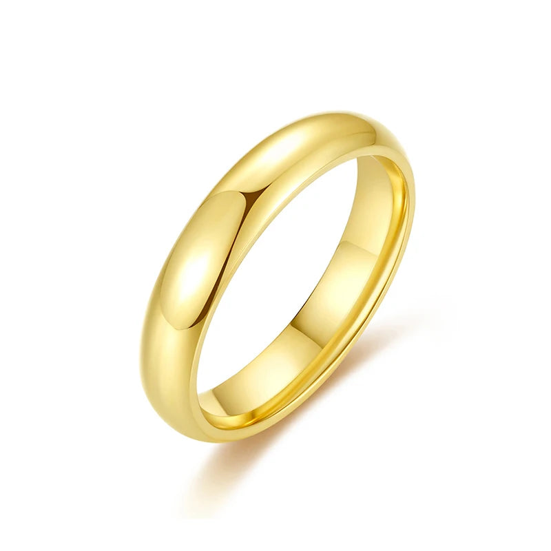 Classic Shiny Gold Stainless Steel 18K Plated Dome Plain Band for Engagement Wedding Party or Anniversary-for Men and Women