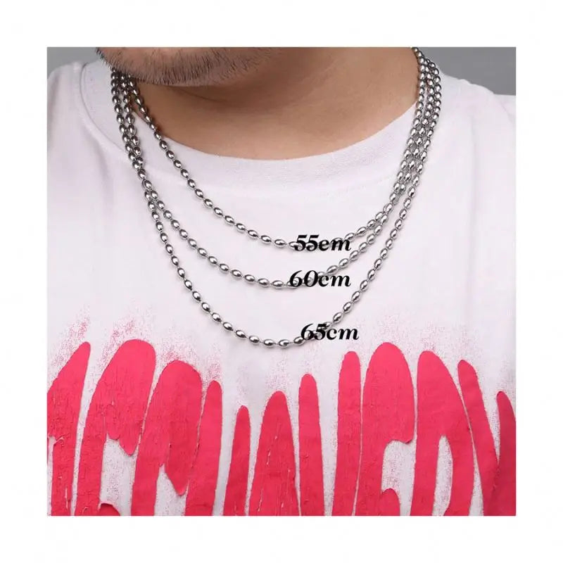 Chris April 316L Stainless Steel PVD Silver Plated Oval Beads Chain Necklace