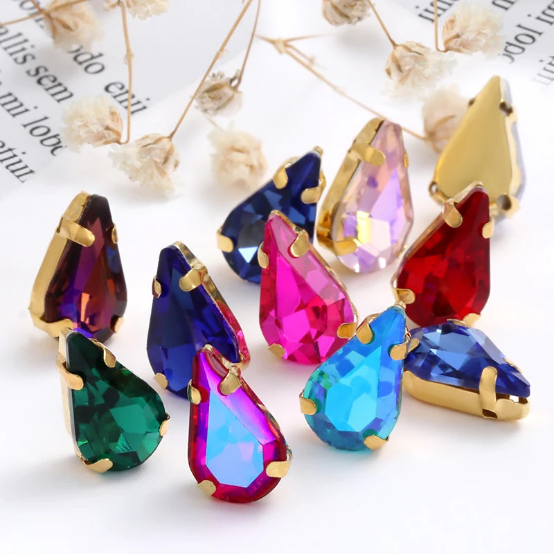 Xichuan Wholesale Color Drop Shape Glass Golden Claw Crystal Rhinestones With Garment Accessories