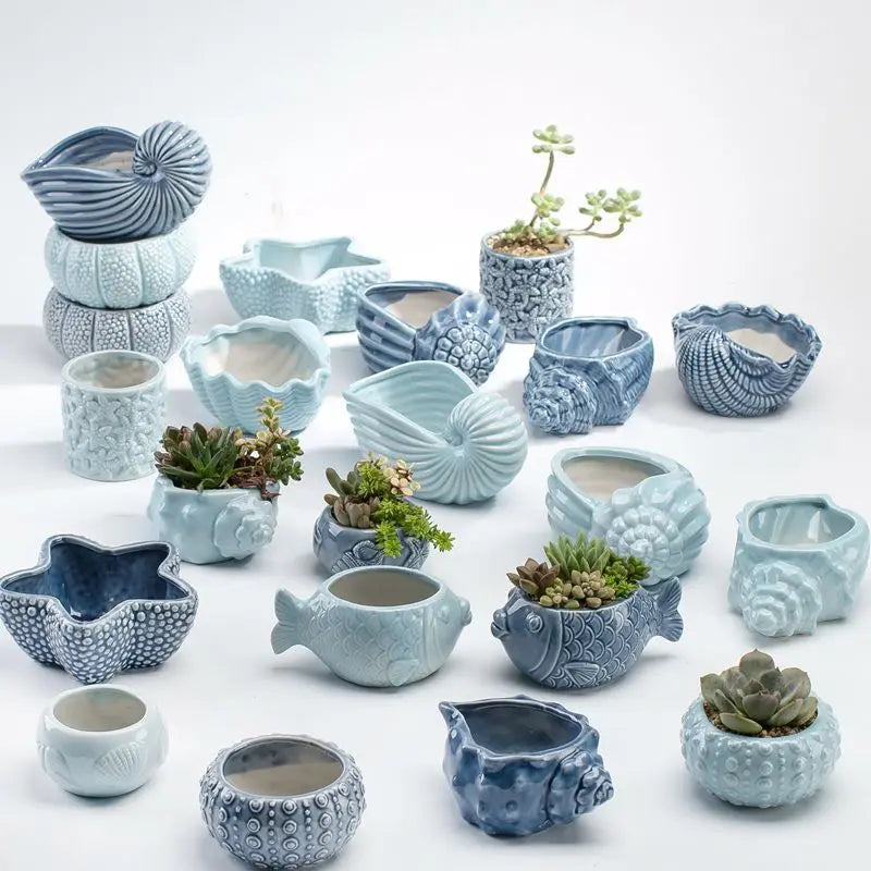 Custom Wholesale Starfish Sea Star Shape Flower Pot and Planters Ocean Ceramic Succulent Pots Flower Vase for Home Garden
