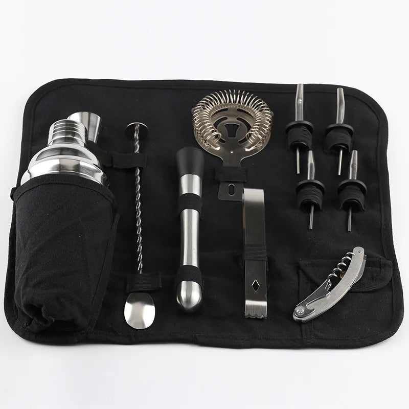 Cocktail Bartender Kit Tote Bag 12 Pieces Cocktail Bartender Kit Cocktail Shaker Jigger Bar Spoon Muddler Strainer Bottle Opener