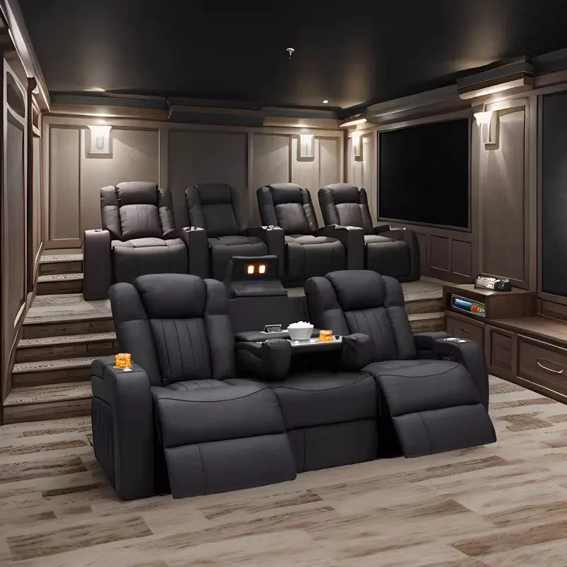 Luxury High-End Modern Multi-Functional Private Theater Sofa Top Grain Leather Fabric Electric Function Customizable for Living