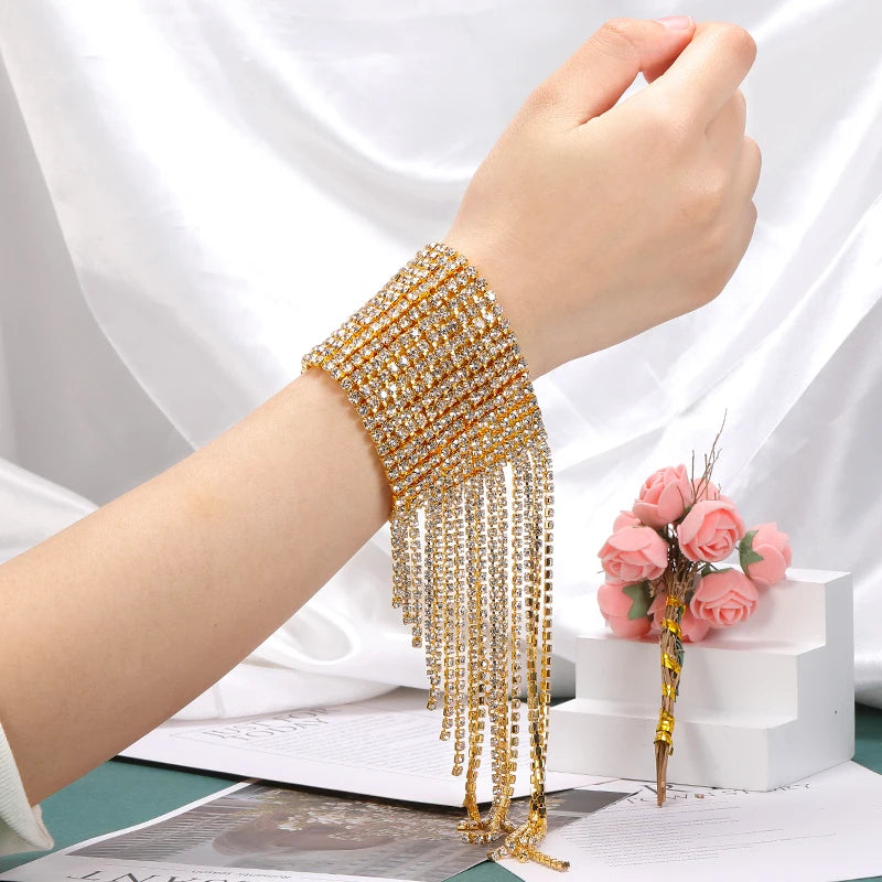 HOVANCI 2021 Fashion Designer Bling Charm Diamond Crystal Rhinestone Tennis Tassel Bracelet for Women Jewelry