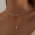 New Fashion Kpop Choker Necklace Cute Double Layer Chain Baroque Pearl Pendant for Women Charm Bead Wedding Jewelry Girl Gift
