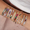 BC1273 Fashion Gold Plated Colorful Zircon Leaf Crystal Bracelet CZ Baguette Bar Tennis Rainbow Charms Bracelet for Jewelry