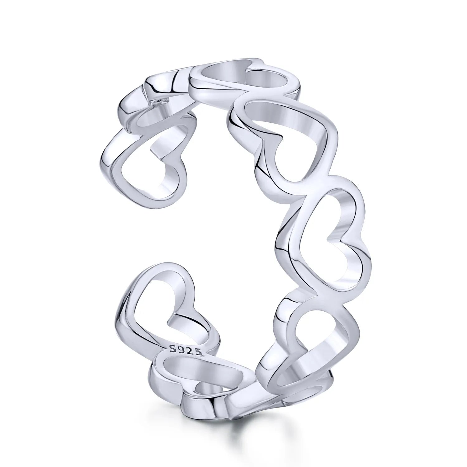 Dylam Vintage Dainty Love Adjustable Opening S925 Sterling Silver Men's and Women's Ring Eternity Heart Shape Ring