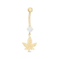 Body Piercing Jewelry Popular 5mm CZ&Diamond-Cut Leaf Dangle Belly Button Ring Factory Manufacturer 925 Silver Gold Navel Rings
