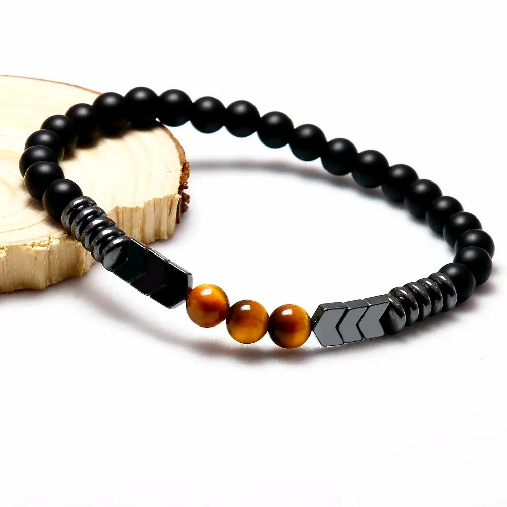 Men's Trendy Tiger Eye Chain Bracelet with Natural Matte Black Onyx Beads Arrow Red Iron Ore Buddha Ornaments-Best Wedding Gift