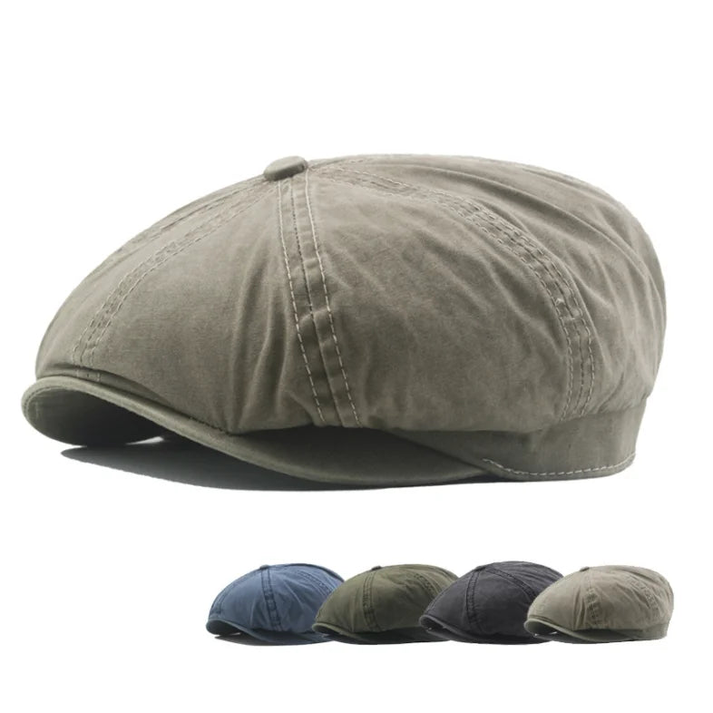 Wholesale Cheap Autumn Women Washing Cotton Plaid Octagonal Flat Beret Newsboy Cap Beret Painter Hats