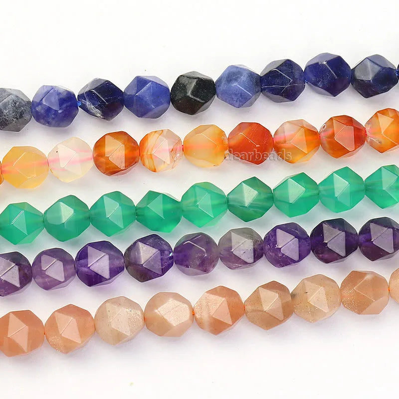 Natural Star Faceted Diamond Cut Polygon Gemstone Stone Beads Loose for DIY Jewelry Making 6mm 10mm 8mm