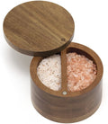 Natural Round Acacia Wood Tea Spice Container Salt and Pepper Pots Salt Cellar Wooden Storage Box With Magnetic Swivel Cover