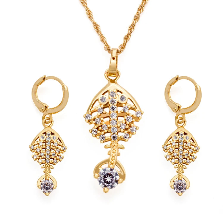 HD Brand Fashion Wholesale Jewelry 18k Gold Plated Jewelry Necklace Pendant Earring Sets for Lady Girl
