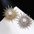 Luxurious Alloy Full Diamond Pearl Flower-Shaped Brooch Gold Plated Fashionable Women's Clothing Accessory