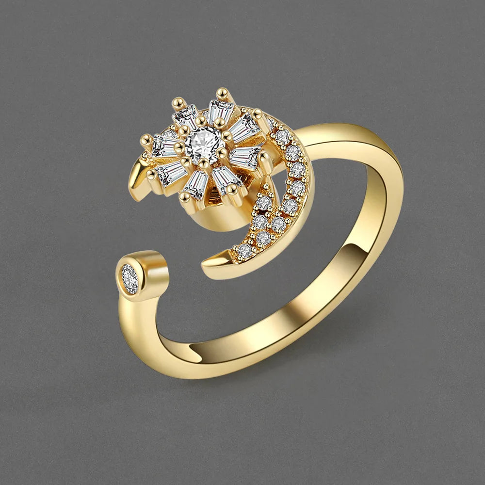 Cubic Zircon Adjustable Rotatable Calming Worry Meditation Star Moon Ring Relieving Anxiety Stress Boredom Fidget Spinner Rings