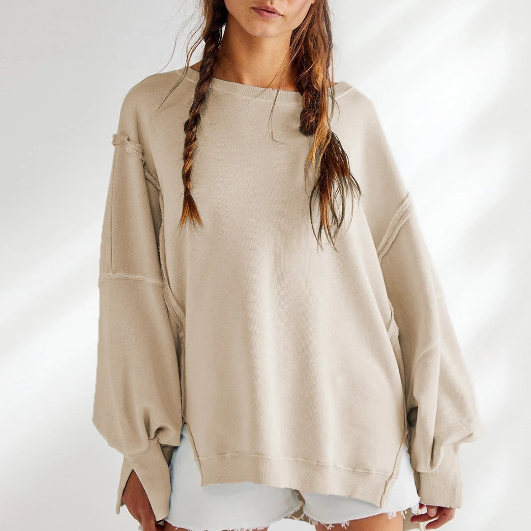 2023 Women's Casual Oversized Pullover Sweatshirt Printed Split Hooded Top for Autumn Knitted Fabric with Front Logo