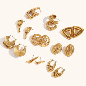 Dingran Minimalist Fashion Stainless Steel Earring Set Tarnish-Free Gold Plated Hoop and Stud Earrings for Women