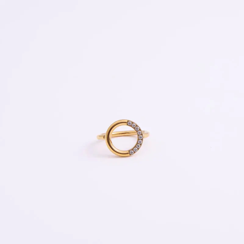 Joolim Jewelry Wholesale 18K Gold Plated Geometric Round Zirconia Micro Pave Stainless Steel Rings for Women Rings