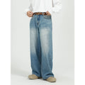 Men's Loose Fit Distressed Vintage Streetwear Wide Leg Jeans Colored Woven Embroidered Pockets Buttons Prints Denim Washed
