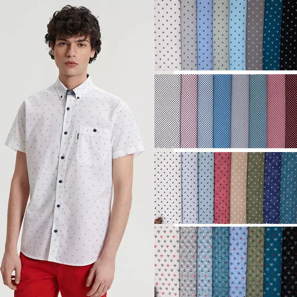 Eco-friendly Customized 65% Polyester 35% Cotton Poplin Printed Woven Herringbone Slub Lining Fabric for Mens Shirt