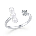 New Fashion Pearl Jewelry 925 Sterling Silver Prong Setting CZ Diamond Adjustable Open Pearl Ring For Women Girls