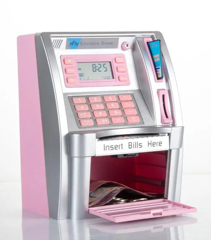 Wholesale Plastic Piggy Bank Bancomat POS with Clock ATM Locks Coins Cash Deposit and Withdraw Money Box