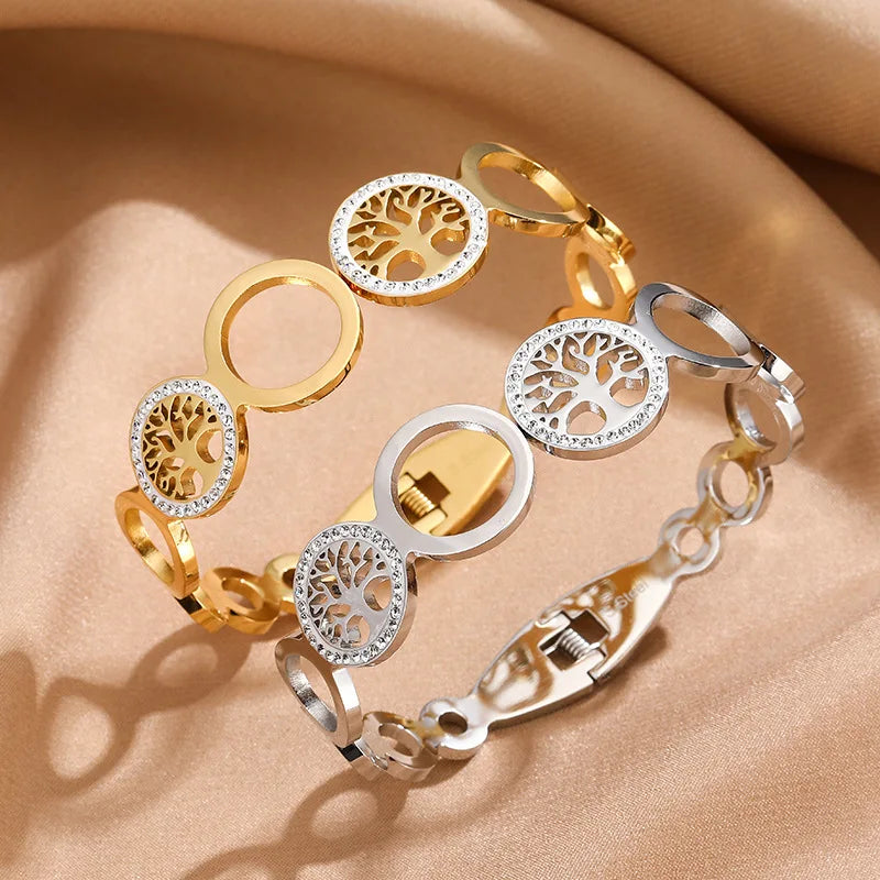 Women's Luxury Designer Bangle Stainless Steel Jewelry Tree of Life Trend Cuff Bracelet Female Bangles for Women Gift Jewelry