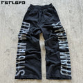 New Design High Street Heavyweight Cotton Men's Jogger Wide Leg Oversized Side Printed Baggy Trackpants Men Sweatpants