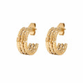HOVANCI 18K Gold Plated Stainless Steel Hollow Huggie Earrings C Shaped Chunky Thick Gold Croissant Hoop Earrings for Women