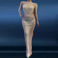 Stage Rhinestones Transparent Pearls Long Dress Womens Luxury Clothing 2022 Prom Party Outfit Ballroom Dance Costume