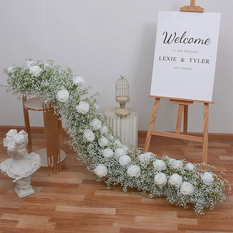 Simulated Full Stars and Flower Runner Artificial Silk Table Runner for Wedding Background Centerpiece & Decorative Accessory