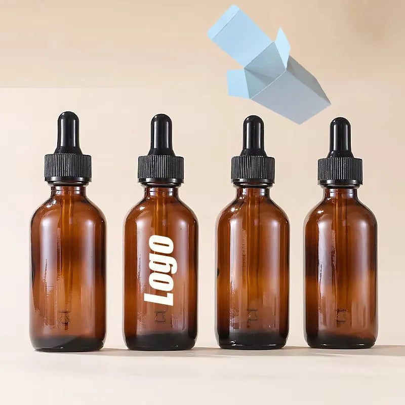 Boston 2 oz Glass Bottle with Dropper 120ml 1oz Serum Cosmetic Sub Round 60ml Amber Bottles with Glass Dropper/Packaging Box