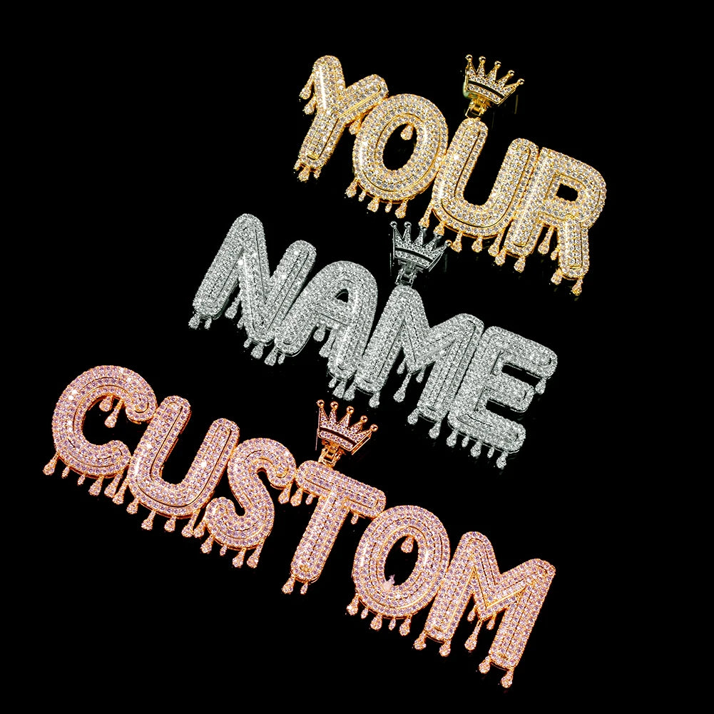 Trendy Customizable Name Necklace Initials Letters Crown & Water Drop Zircon Fashion Pendant Choker Pendant Brass Rope Chain