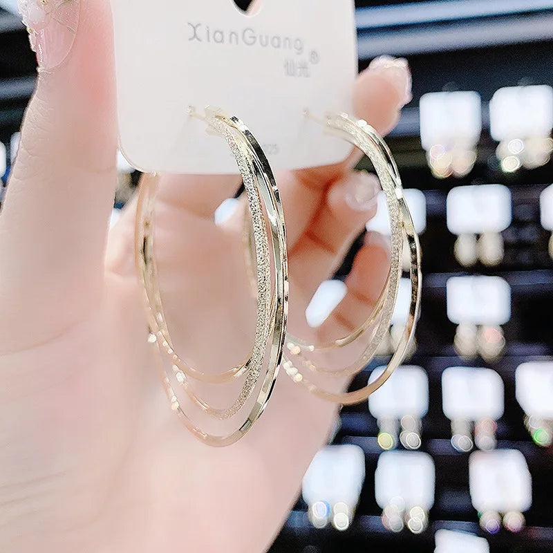AA00182 Fashion Indian Earrings 925 Silver Needle Women Big Hoop Earrings Muti Layer Big Circle Earring