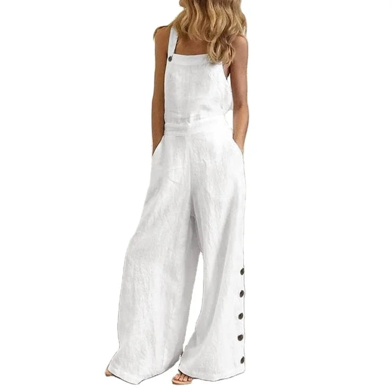 2026 Women's Cotton Office Lady Plus Size Jumpsuits Solid Color Front Bid Overalls Pants Autumn Playsuits