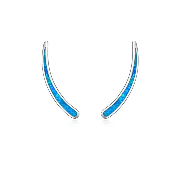 YFN Jewelry 925 Sterling Silver Custom Opal Crawler Bar Ear Climber Earrings