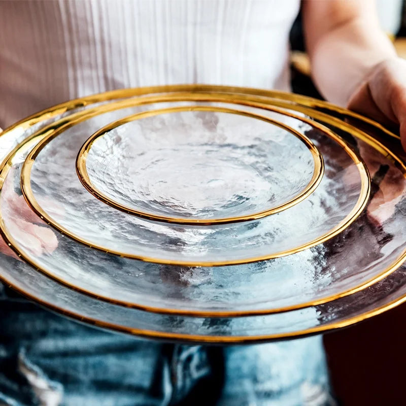 Cheap 13 Inch Wholesale Charger Plate Gold Rim Glass Charger Plate Rim Gold Wedding Wholesale Charger Plates
