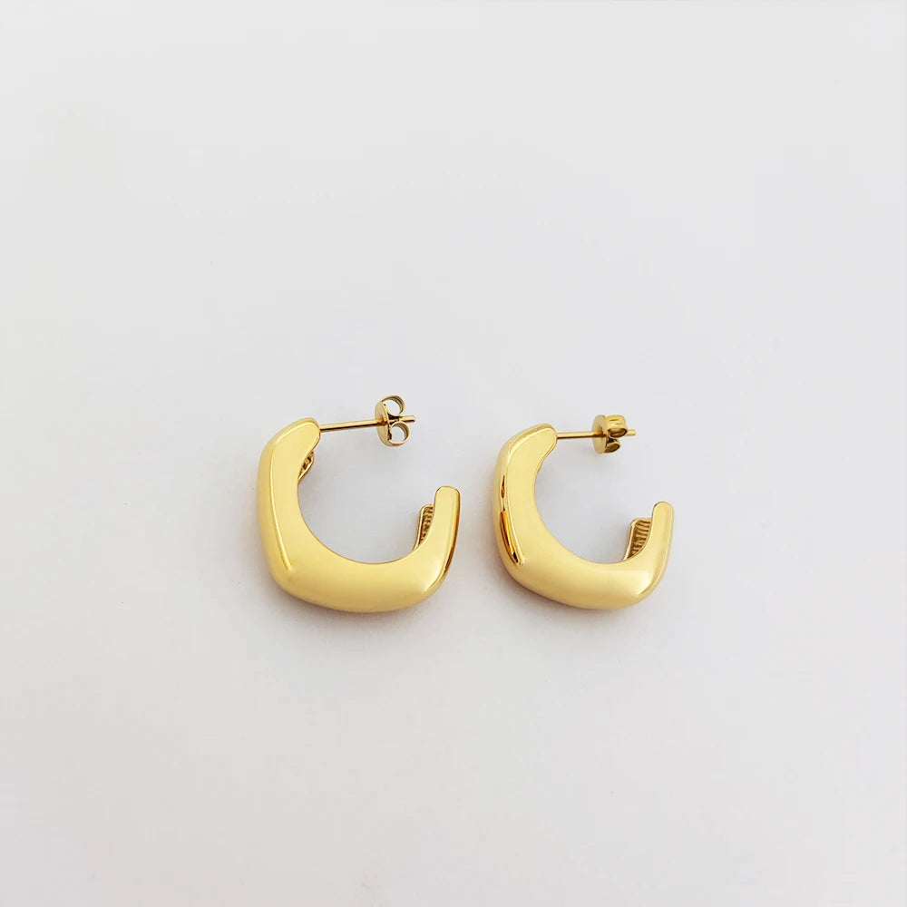 New Simple Gold Plated Regular Semi Circle Hoop Earring C Shape Stud Earring Bijoux En Acier Inoxydable