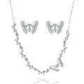 Fashion Premium Metal Platinum Plating Set Zirconia White Mother-of-pearl Butterfly Earrings Necklace Jewelry Set