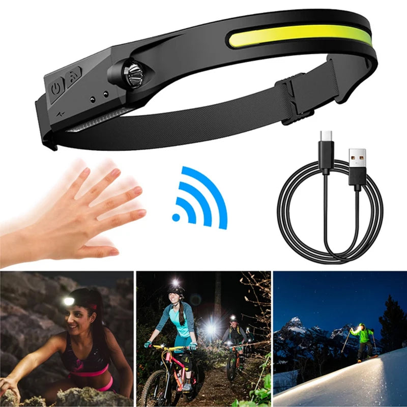 1200mAh Polymer Lithium Battery USB Rechargeable Sensor Flashlight Iduction Waterproof Running Outdoor Camping Cob Led Headlamp