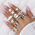12 Pcs/set Jewelry Knuckle Ringblack And White Checkered Ring Set Love Dripping Oil Tai Chi Gossip Flower Opening Butterfly Ring