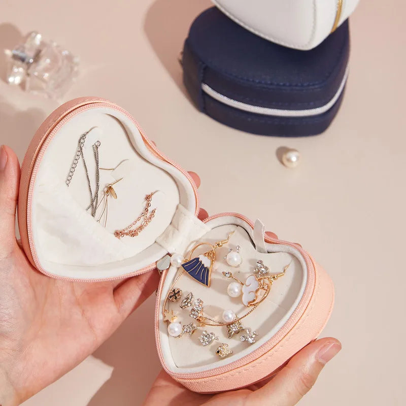 Good Selling Jewelry Travel Case Pink Pu Leather Multi Function Heart Shaped Jewelry Box for Girls