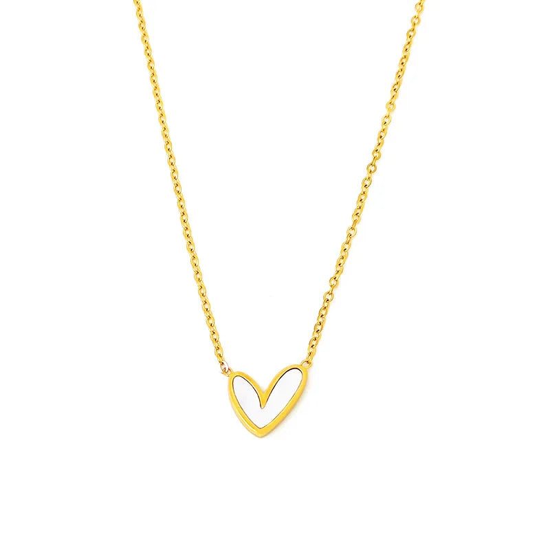 Elegant Women Girls Party Stainless Steel White Shell Heart Necklace