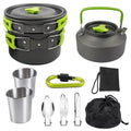 Factory Manufacture Camping Pot Set with Coffee Kettles and Fly Pan 304 Stainless Steel Water Glass for Survival Cooking